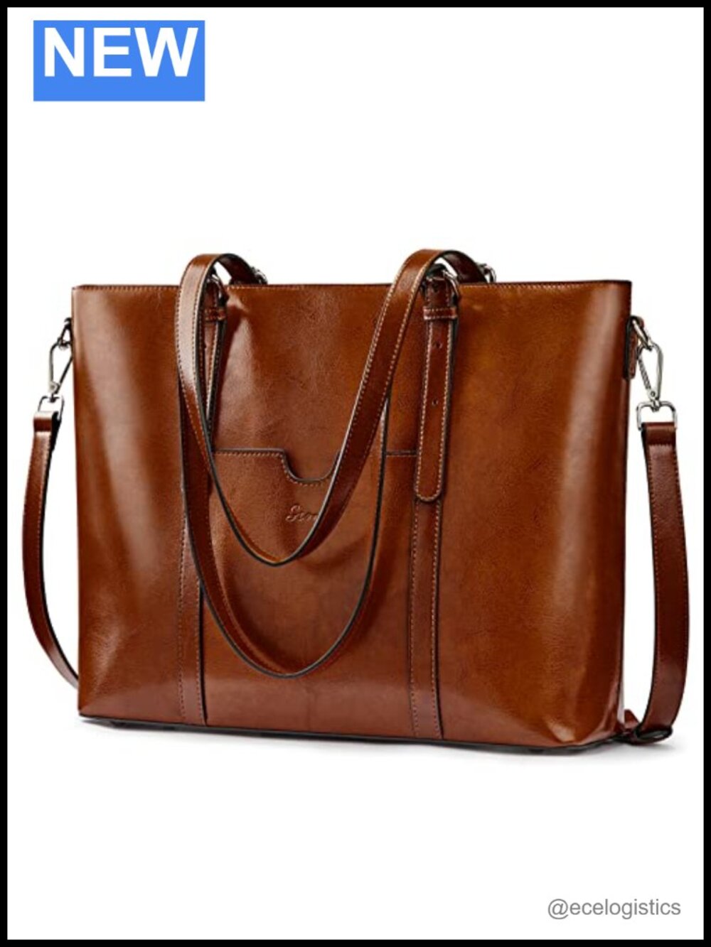 Genuine Leather Laptop Tote Bag 15.6 Inch Shoulder Handbag Women Work Travel